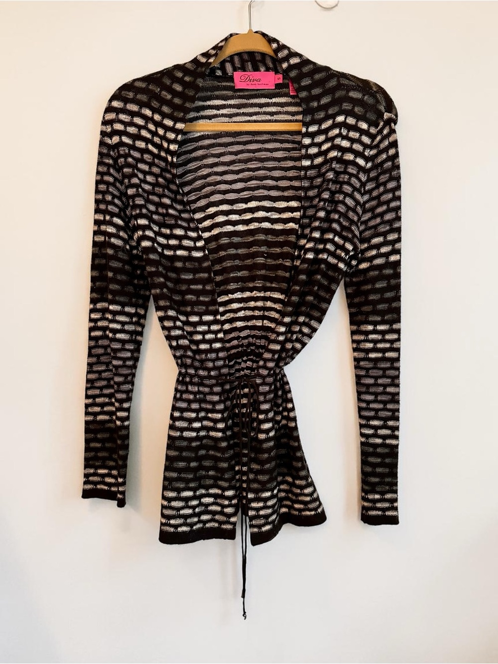 Diva Black and White Patterned Tie-Waist Cardigan